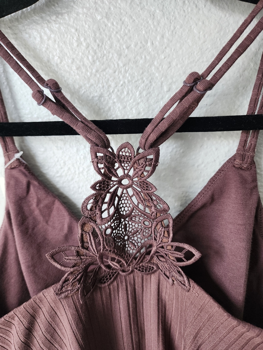 Aerie NWT Ribbed Cropped Racerback Embroidered Lace Bralette Medium In Brown - Picture 5 of 7